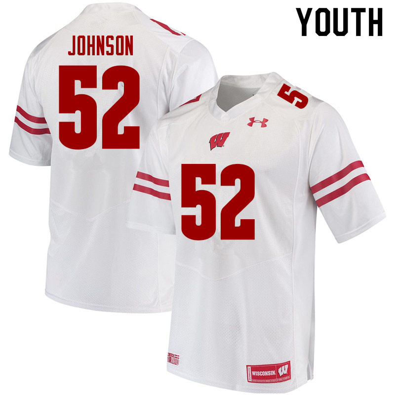 Youth #52 Kaden Johnson Wisconsin Badgers College Football Jerseys Sale-White